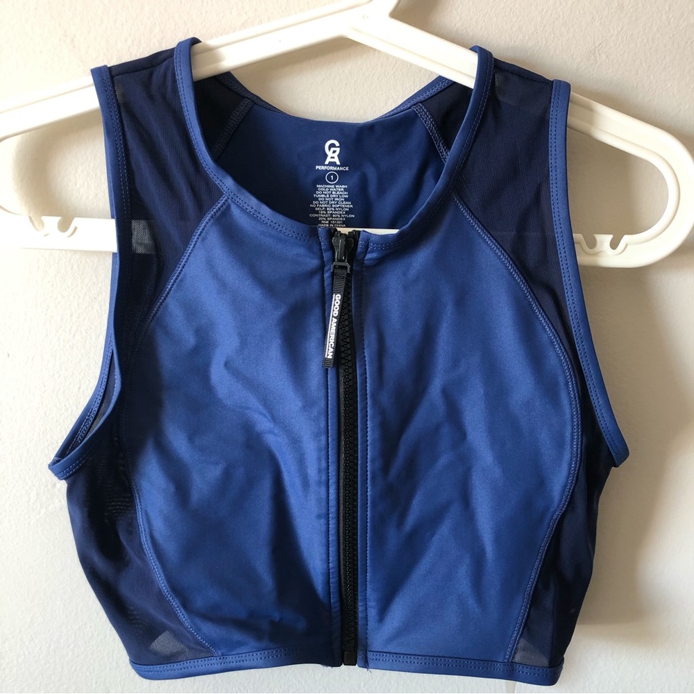 Good American Performance The Power Zip Sports Bra Blue Size "1" US small